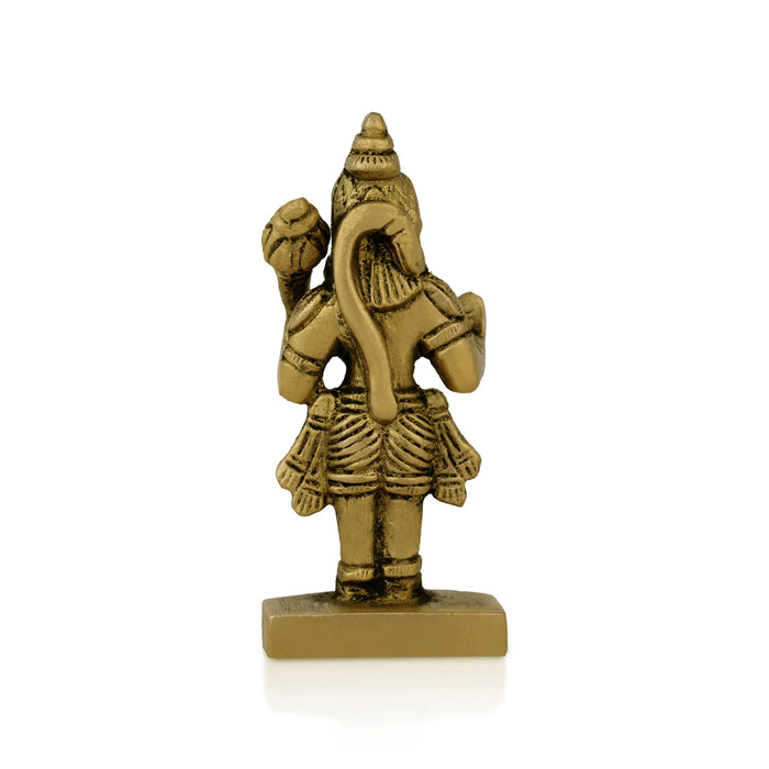 Anjaneya Statue Standing On Base - 3 X 1 Inches | Antique Brass Idol/ Hanuman Statue For Devotion And Strength - Brass Murties