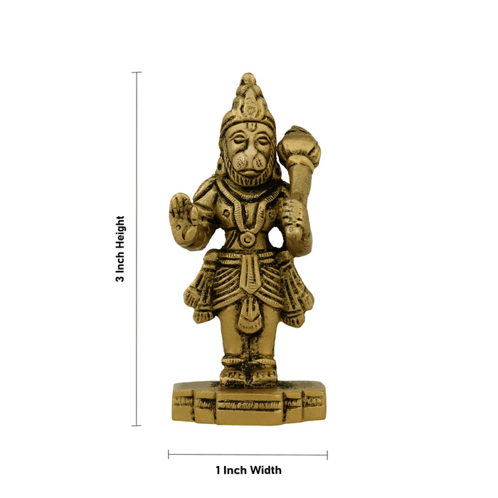 Anjaneya Statue Standing On Base - 3 X 1 Inches | Antique Brass Idol/ Hanuman Statue For Devotion And Strength - Brass Murties