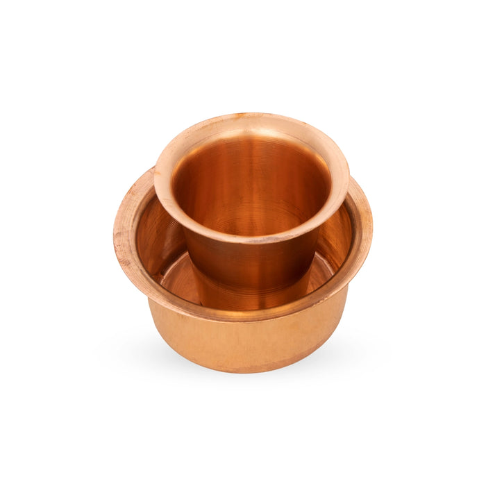 Davara Tumbler Set - 3 x 4 Inches | Copper Tumbler & Dabara Set/ Coffee Dabara Set for Home/ 130 Gms Approx