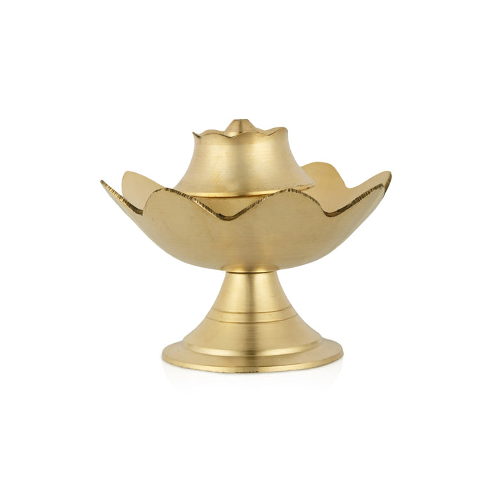 Agarbathi Stand - 2 x 2 Inches | Brass Gold Polish Lotus Design Holder/ udbatti stand