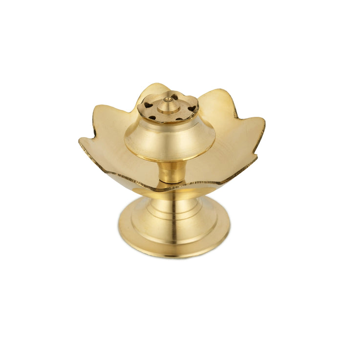 Agarbathi Stand - 2 x 2 Inches | Brass Gold Polish Lotus Design Holder/ udbatti stand