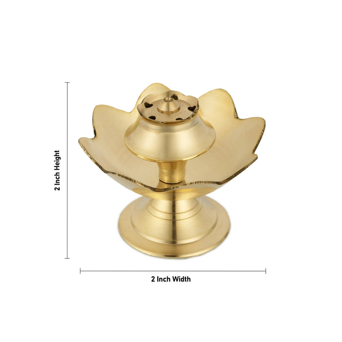 Agarbathi Stand - 2 x 2 Inches | Brass Gold Polish Lotus Design Holder/ udbatti stand