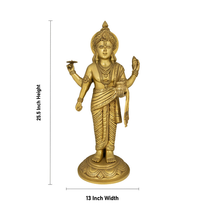 Dhanvantari Murti - 25.5 x 13 Inches | Antique Brass Idol/ Dhanvantari Standing Murti for Pooja - Brass Murties