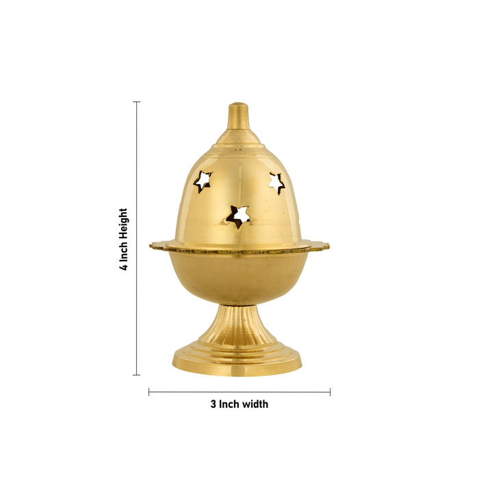 Brass Amar Deep With Base - 4 x 3 Inches | Brass Lamp/ Brass Deepam With Star Design Lid for Pooja/ 180 Gms - Nanda Deep & Pyali Deep