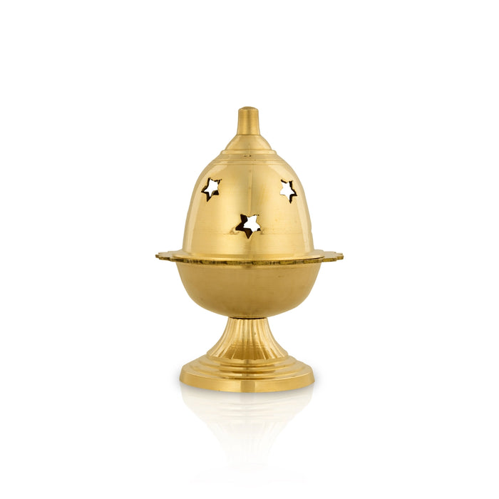 Brass Amar Deep With Base - 4 x 3 Inches | Brass Lamp/ Brass Deepam With Star Design Lid for Pooja/ 180 Gms - Nanda Deep & Pyali Deep