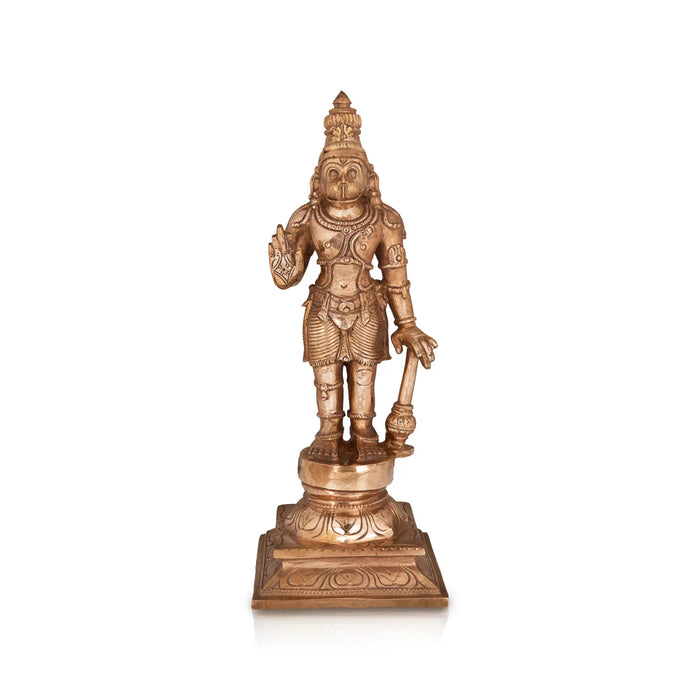 Hanuman Standing On Base Murti - 13.5 x 5 Inches | Panchaloha Statue / Anjaneya Statue for Pooja - Panchaloha Murties
