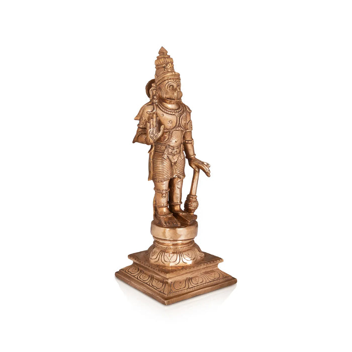 Hanuman Standing On Base Murti - 13.5 x 5 Inches | Panchaloha Statue / Anjaneya Statue for Pooja - Panchaloha Murties