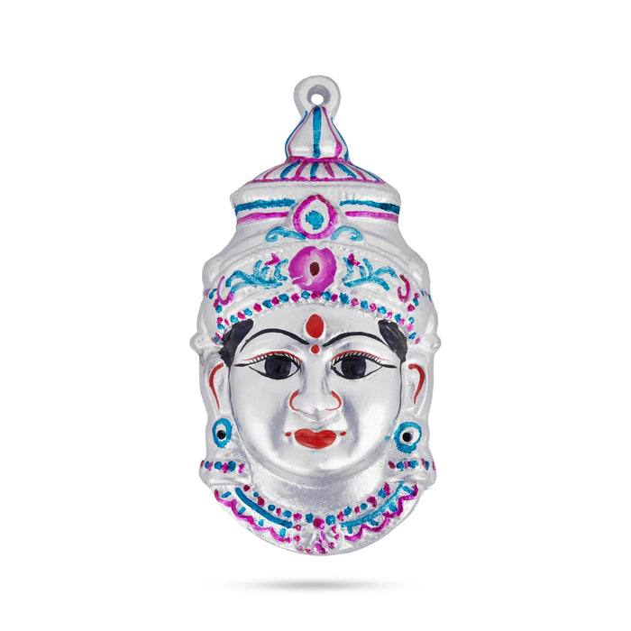 Devi Face - 8 x 4 Inches | Zinc Amman Face/ Silver Painted/ Lakshmi Face For Varalakshmi Décor