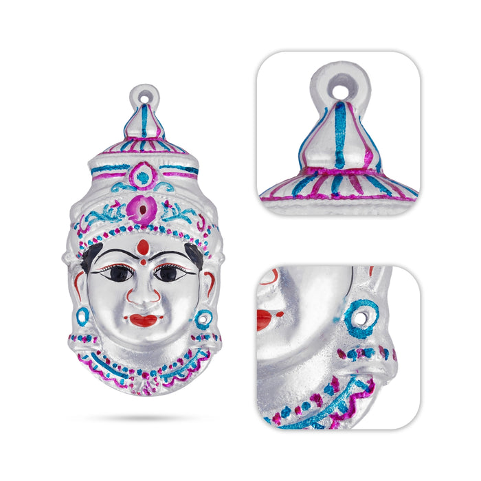 Devi Face - 8 x 4 Inches | Zinc Amman Face/ Silver Painted/ Lakshmi Face For Varalakshmi Décor