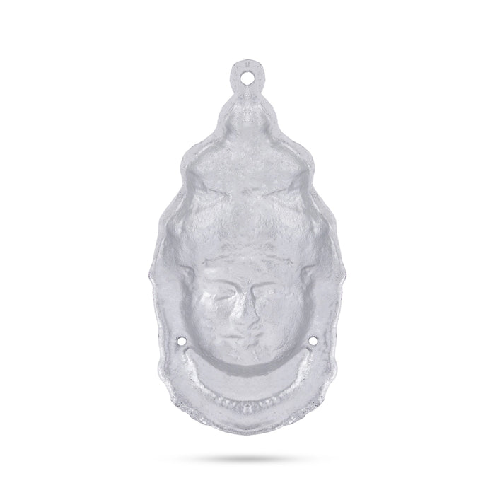 Devi Face - 8 x 4 Inches | Zinc Amman Face/ Silver Painted/ Lakshmi Face For Varalakshmi Décor