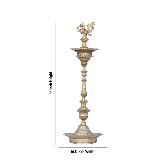 Brass Kuthu Vilakku - 36 x 10.5 Inches | Annapakshi Nagas Kuthu Vilakku / Deepam for Pooja