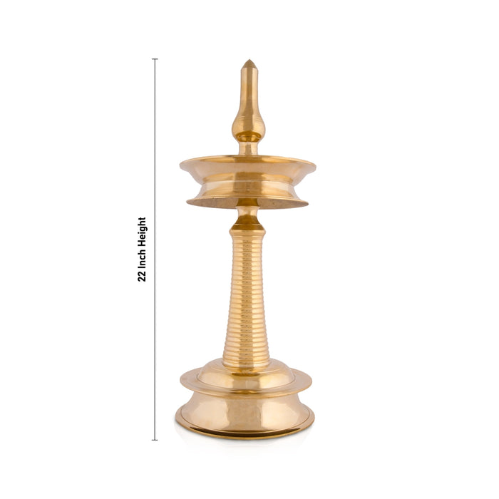 Kerala Kuthuvilakku - 22 Inches | Brass Nilavilakku/ Brass Deepam for Pooja/ 5.300 Kgs Approx - Kerala Vilakku