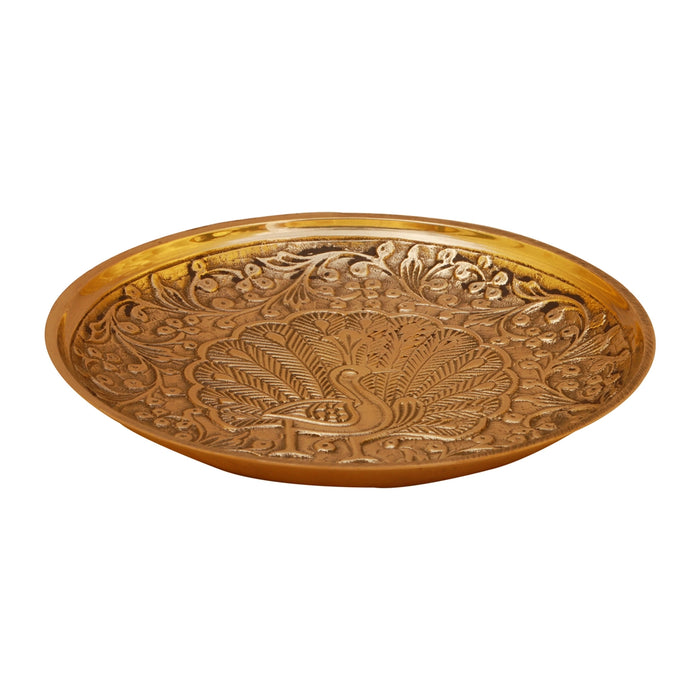 Brass Plate - 4 Inches | Pin Tray/ Brass Tray/ Peacock Design Pooja Stand for Deity - Pooja Plate & Tray