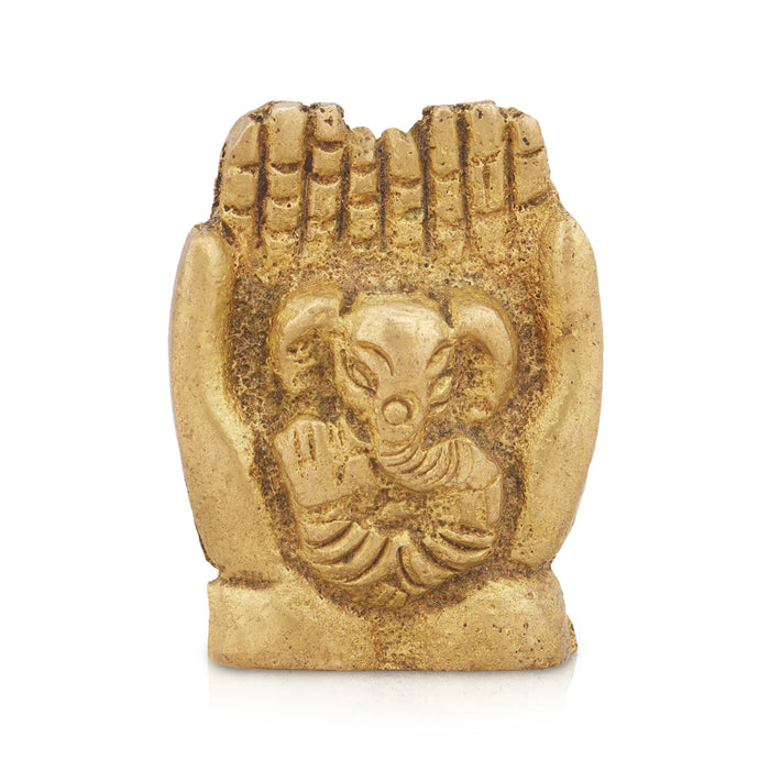 Hand Ganesh Murti - 1 x 1 Inch | Antique Brass Idol/ Vinayagar Statue/ Ganapati Idol for Pooja/ 20 Gms Approx - Brass Murties