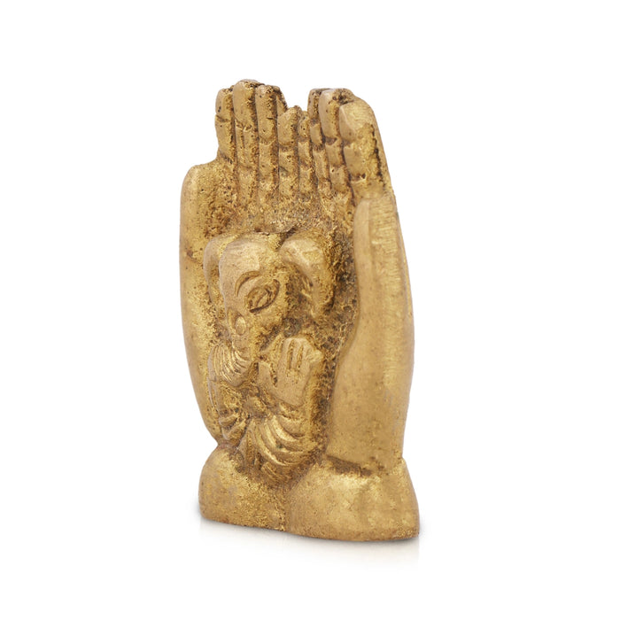 Hand Ganesh Murti - 1 x 1 Inch | Antique Brass Idol/ Vinayagar Statue/ Ganapati Idol for Pooja/ 20 Gms Approx - Brass Murties