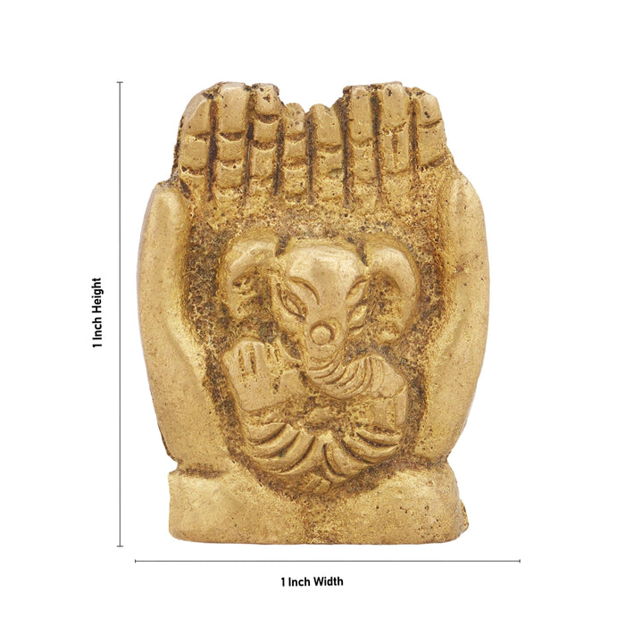 Hand Ganesh Murti - 1 x 1 Inch | Antique Brass Idol/ Vinayagar Statue/ Ganapati Idol for Pooja/ 20 Gms Approx - Brass Murties