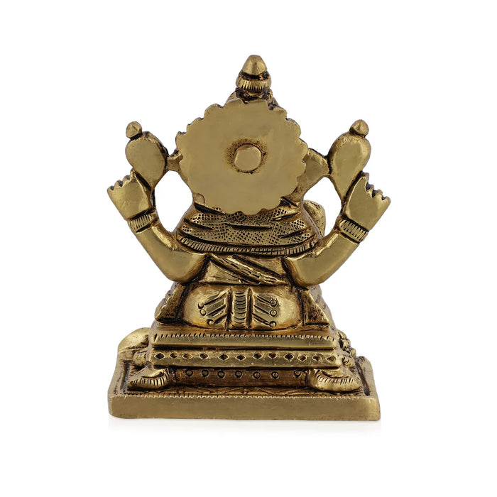 Ganesh Murti Sitting On Base - 3 x 2.25 Inches | Antique Brass Idol/ Ganpati Murti For Home Pooja - Brass Murties