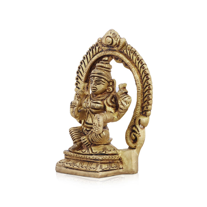 Lakshmi Statue with Arch - 3.5 x 2.5 Inches | Antique Brass Idol/ Laxmi Idol for Pooja/ 250 Gms Approx - Brass Murties