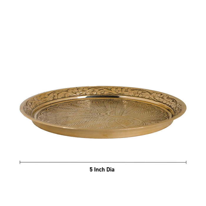 Brass Plate - 0.25 x 5 Inches | Peacock Design Pin Tray/ Pooja Stand/ Pooja Asan for Deity - Pooja Plate & Tray