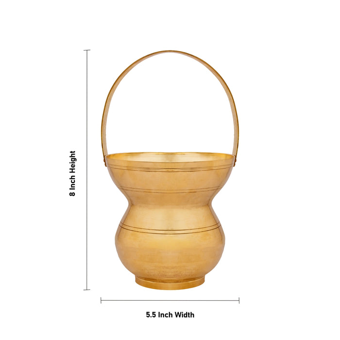 Brass Kamandalam - 8 x 5.5 Inches | Brass Kindi/ Kamandal With Handle/ Brass Kalash for Home & Pooja Space