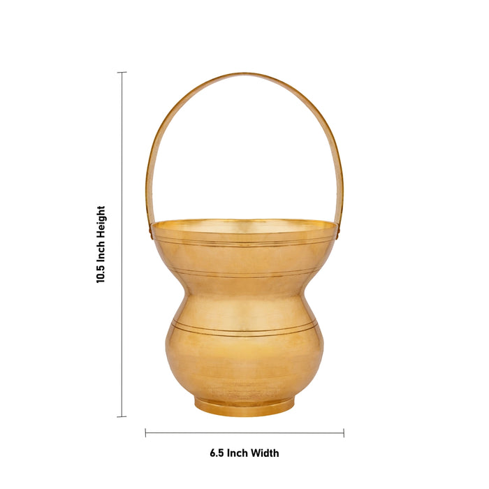 Kamandal With Handle - 10.5 x 6.5 Inches | Brass Kalash/ Brass Kamandalam/ Brass Kindi for Pooja