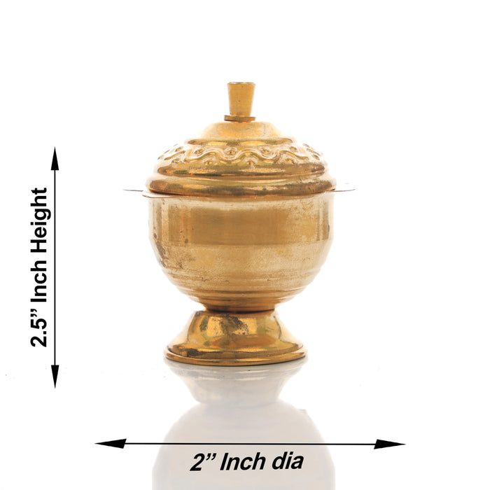Brass Kumkum Pot - 2.5 x 2 Inches | Kumkum Bharani/ Poonam Design Sindoor Pot for Pooja/ 20 Gms Approx - Sindoor Box