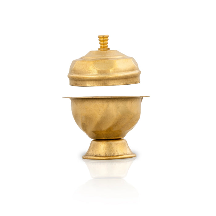 Kumkum Box - 2.5 x 2 Inches | Ruby Design Kumkum Bharani/ Brass Sindoor Pot for Home/ 20 Gms Approx - Sindoor Box