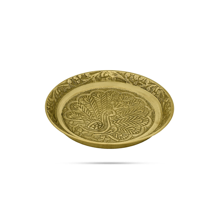 Peacock Design Pin Tray - 2.5 Inches | Brass Plate/ Pooja Stand/ Pooja Asan For Offering And Deity - Pooja Plate & Tray