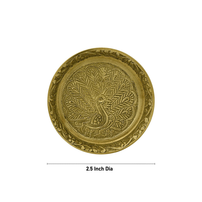 Peacock Design Pin Tray - 2.5 Inches | Brass Plate/ Pooja Stand/ Pooja Asan For Offering And Deity - Pooja Plate & Tray