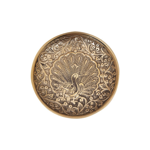 Brass Plate - 3 Inches | Pin Tray/ Brass Tray/ Peacock Design Pooja Stand for Deity - Pooja Plate & Tray