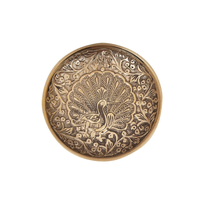 Brass Plate - 3 Inches | Pin Tray/ Brass Tray/ Peacock Design Pooja Stand for Deity - Pooja Plate & Tray
