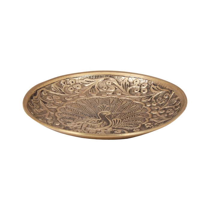Brass Plate - 3 Inches | Pin Tray/ Brass Tray/ Peacock Design Pooja Stand for Deity - Pooja Plate & Tray