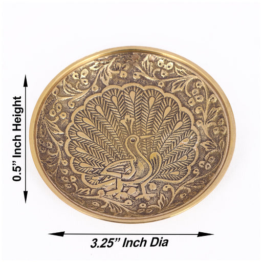 Brass Plate - 3.25Inches | Pin Tray/ Brass Tray/ Peacock Design Pooja Stand for Deity - Pooja Plate & Tray
