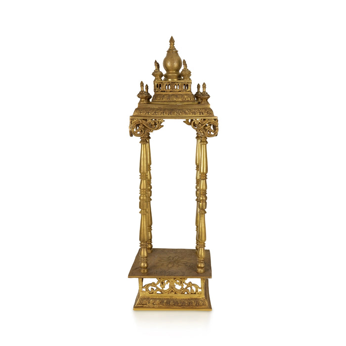 Pooja Mandir With Base - 33 x 10.25 inches | Antique Brass Puja Stand / Mandapam / Temple For Home And Pooja Room - Home Puja Mandir