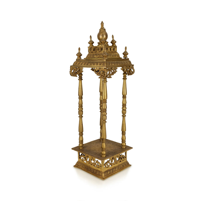 Pooja Mandir With Base - 33 x 10.25 inches | Antique Brass Puja Stand / Mandapam / Temple For Home And Pooja Room - Home Puja Mandir