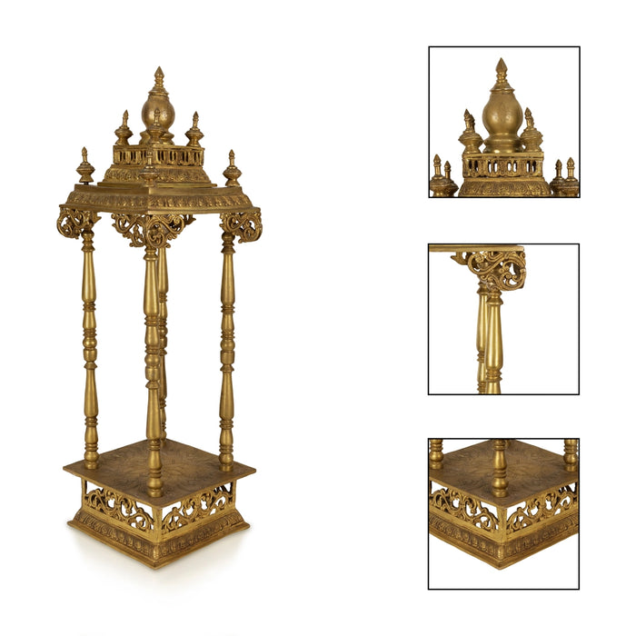 Pooja Mandir With Base - 33 x 10.25 inches | Antique Brass Puja Stand / Mandapam / Temple For Home And Pooja Room - Home Puja Mandir