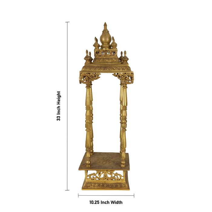 Pooja Mandir With Base - 33 x 10.25 inches | Antique Brass Puja Stand / Mandapam / Temple For Home And Pooja Room - Home Puja Mandir