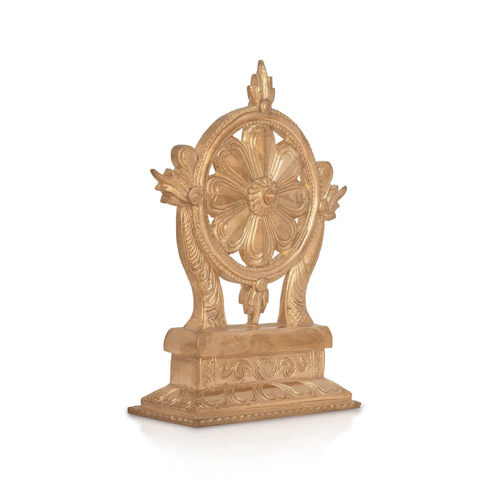 Vishnu Chakra with base - 8 x 6 Inches | Panchaloha Statue / Vishnu Chakram for Pooja - Panchaloha Murties