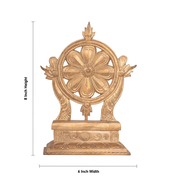 Vishnu Chakra with base - 8 x 6 Inches | Panchaloha Statue / Vishnu Chakram for Pooja - Panchaloha Murties