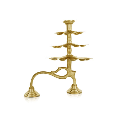 3 Step Brass Aarti - 10.5 x 8.5 Inches | Kapoor Dhani/ Ganga Aarti With Handle for Pooja