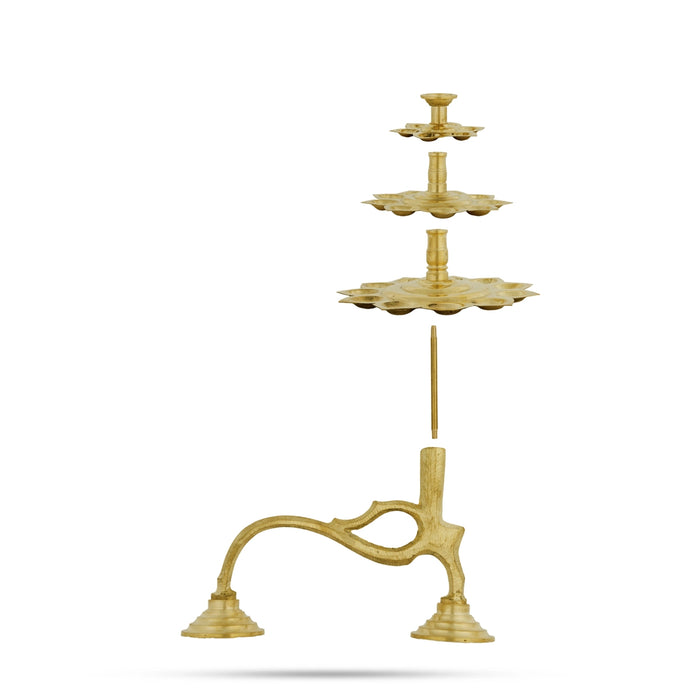 3 Step Brass Aarti - 10.5 x 8.5 Inches | Kapoor Dhani/ Ganga Aarti With Handle for Pooja - Kapur Aarti
