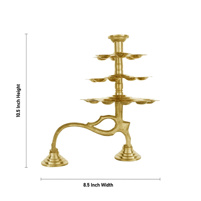 3 Step Brass Aarti - 10.5 x 8.5 Inches | Kapoor Dhani/ Ganga Aarti With Handle for Pooja - Kapur Aarti