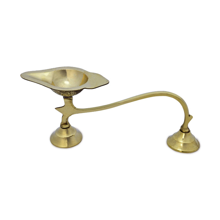 Brass Aarti With Handle - 4 x 10 Inches | One Mukh Spoon Karpoora Burner/ Pooja Aarti Diya for Home - Kapur Aarti