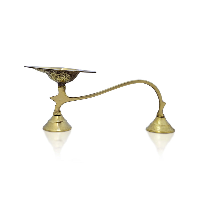 Brass Aarti With Handle - 4 x 10 Inches | One Mukh Spoon Karpoora Burner/ Pooja Aarti Diya for Home - Kapur Aarti