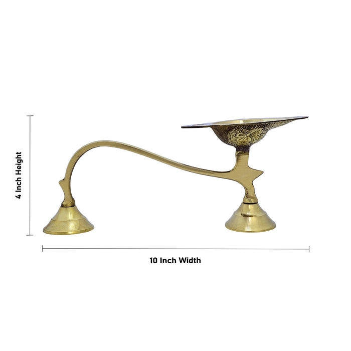 Brass Aarti With Handle - 4 x 10 Inches | One Mukh Spoon Karpoora Burner/ Pooja Aarti Diya for Home - Kapur Aarti