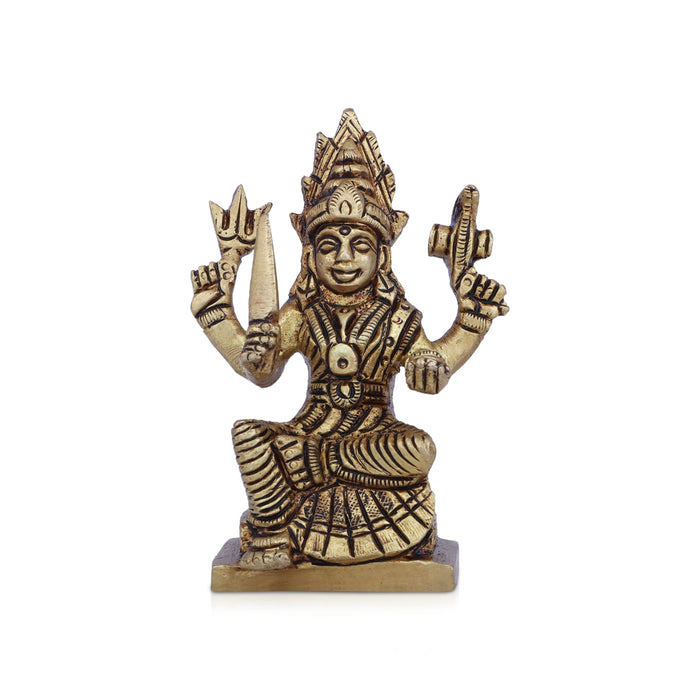 Karumariamman Statue - 3 x 2.5 Inches | Antique Brass Idol/ Sitting Karumariamman Idol for Pooja/ 200 Gms Approx