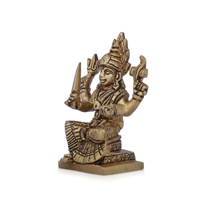 Karumariamman Statue - 3 x 2.5 Inches | Antique Brass Idol/ Sitting Karumariamman Idol for Pooja/ 200 Gms Approx