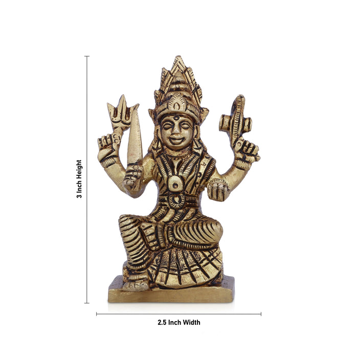 Karumariamman Statue - 3 x 2.5 Inches | Antique Brass Idol/ Sitting Karumariamman Idol for Pooja/ 200 Gms Approx