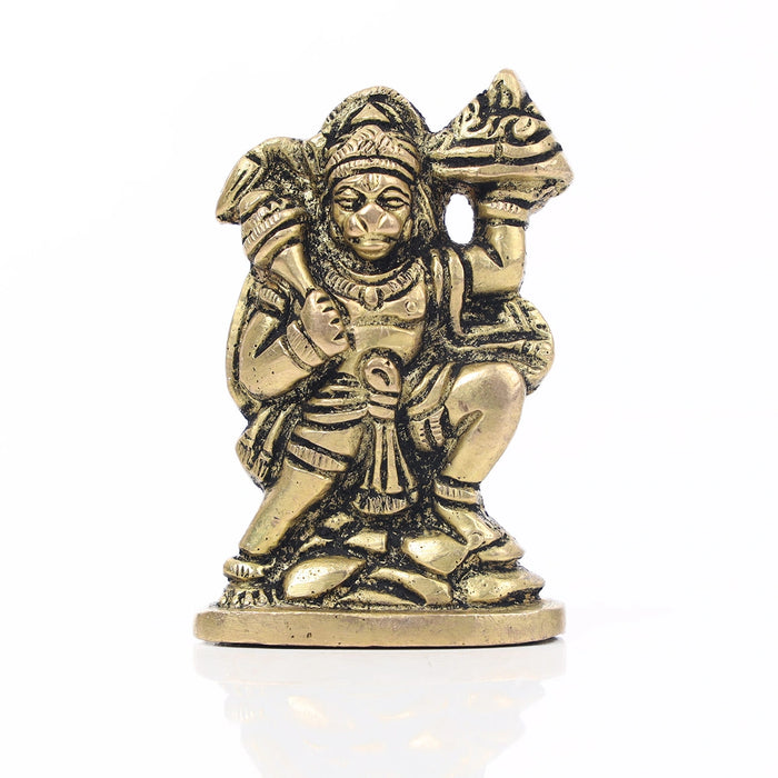Anjaneya Statue Lifting Sanjeevani - 3 X 1.5 Inches | Antique Brass Idol/ Hanuman Statue For Strength & Pooja - Brass Murties