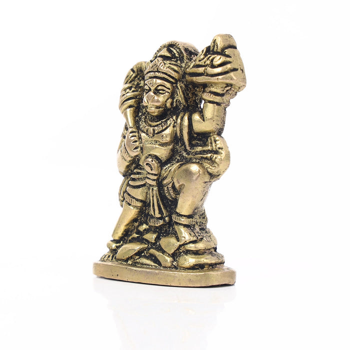 Anjaneya Statue Lifting Sanjeevani - 3 X 1.5 Inches | Antique Brass Idol/ Hanuman Statue For Strength & Pooja - Brass Murties
